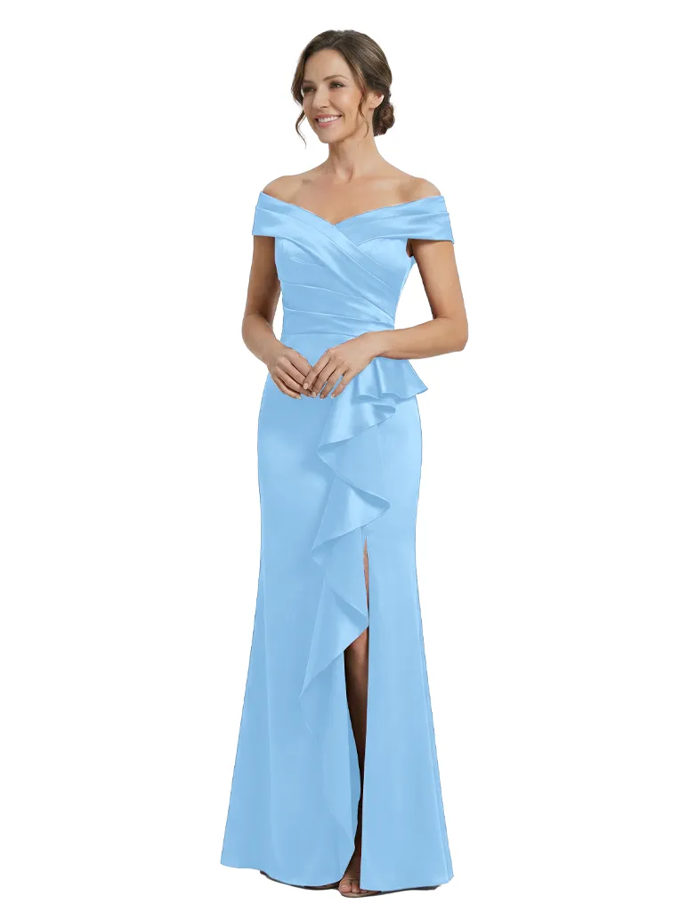 Elegant Off Shoulder Satin Side Slit Ruffles Mermaid Mother Of The Bride Dresses sold by ChicSew product image thumbnail 4