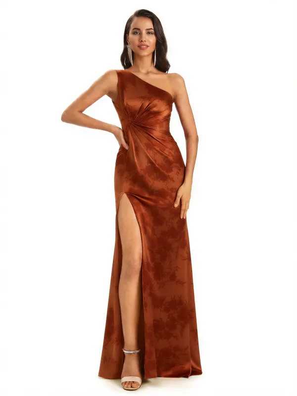 Elegant One Shoulder Mermaid Side Slit Floral Satin Maxi Floral Formal Dresses For Women sold by ChicSew