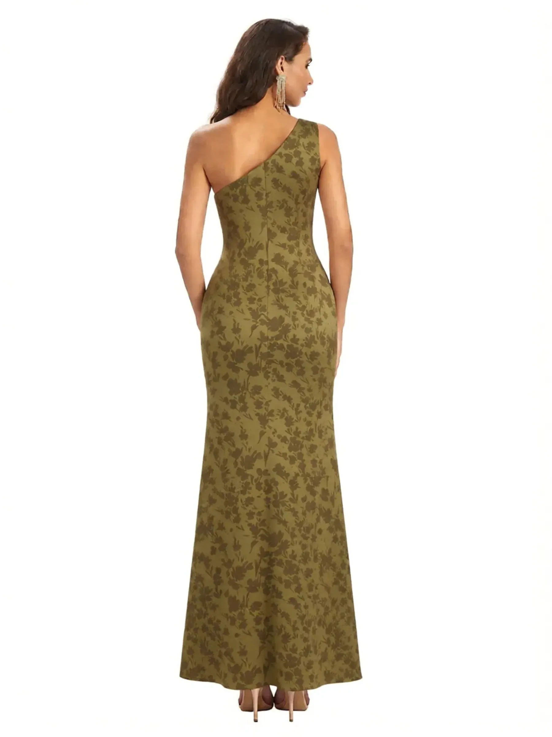 Elegant One Shoulder Mermaid Side Slit Floral Satin Maxi Floral Formal Dresses For Women sold by ChicSew product image thumbnail 2