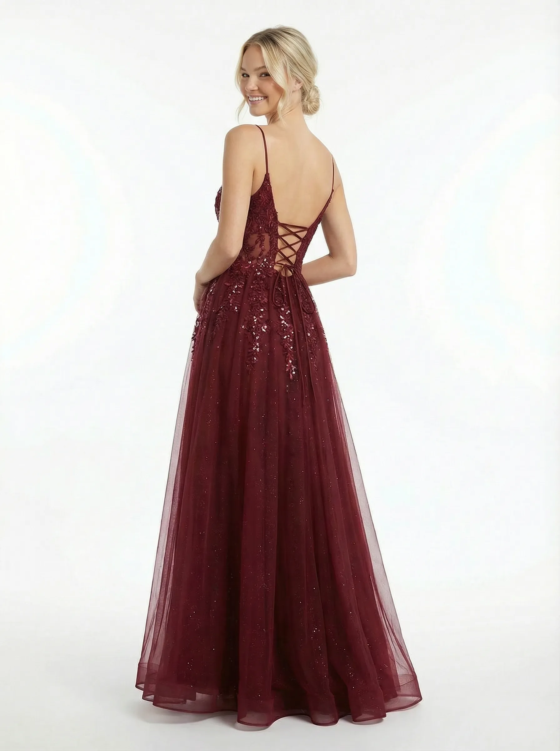 Sweet Tulle Cold Shoulder Beaded Side Slit Long Party Prom Dresses sold by ChicSew product image thumbnail 3