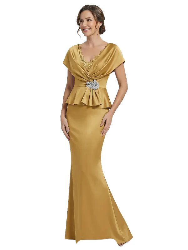 Elegant V-Neck Short Sleeves Ruffle Lace Mermaid Mother Of The Bride Dresses sold by ChicSew