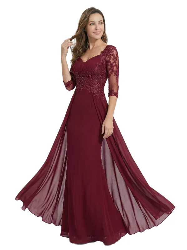 Elegant V-neck Half Sleeves Lace And Chiffon Mermaid Mother of The Bride Dresses Overskirt sold by ChicSew