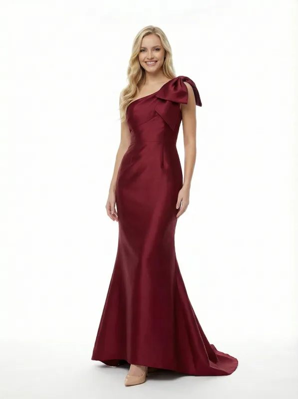 Simple One Shoulder Mermaid Satin Long Evening Prom Dresses sold by ChicSew