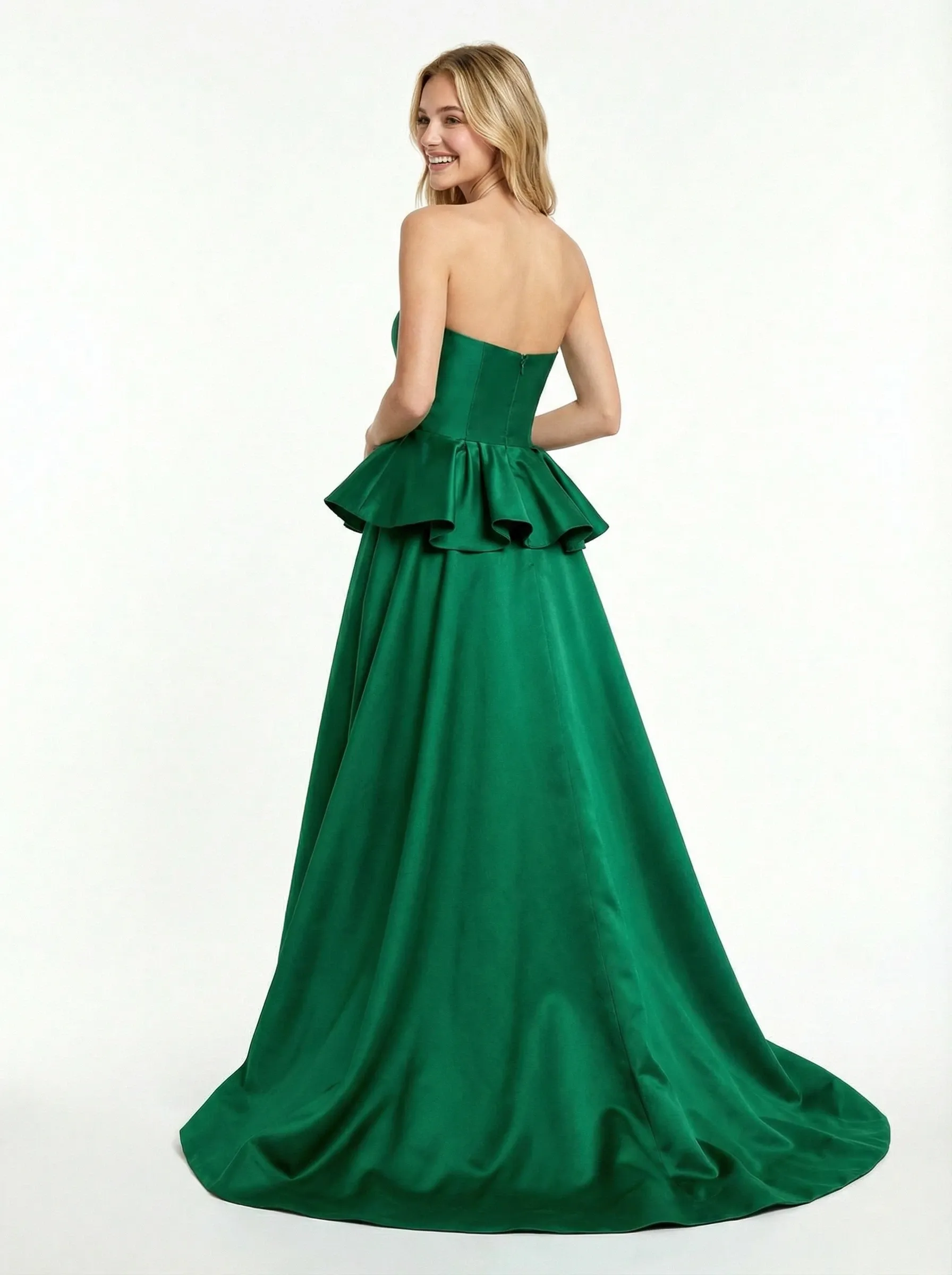 Strapless Satin A-Line Ruffles Modern Long Party Prom Dresses sold by ChicSew product image thumbnail 3