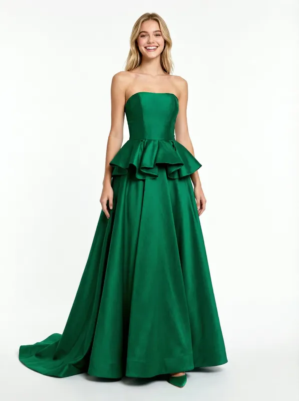 Strapless Satin A-Line Ruffles Modern Long Party Prom Dresses sold by ChicSew