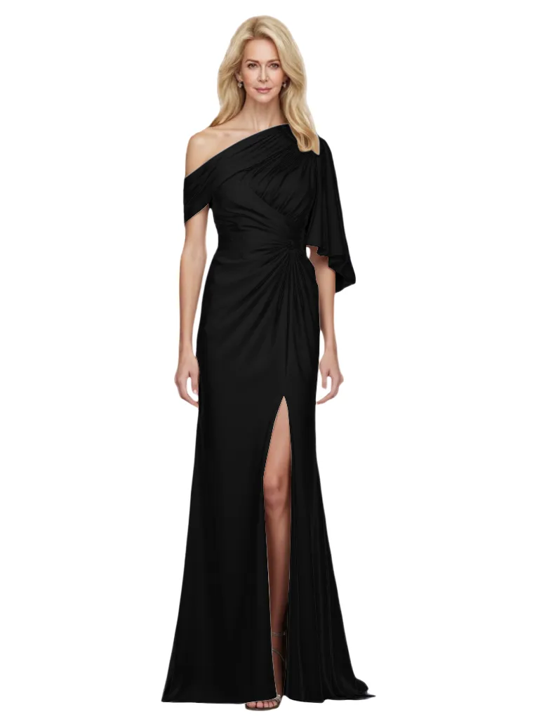 Elegant Side Slit Asymmetric Neckline Mermaid Ruched Long Mother Of The Bride Dresses sold by ChicSew product image thumbnail 3