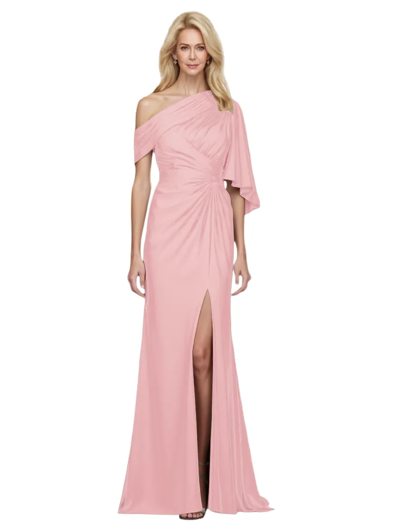 Elegant Side Slit Asymmetric Neckline Mermaid Ruched Long Mother Of The Bride Dresses sold by ChicSew product image thumbnail 5