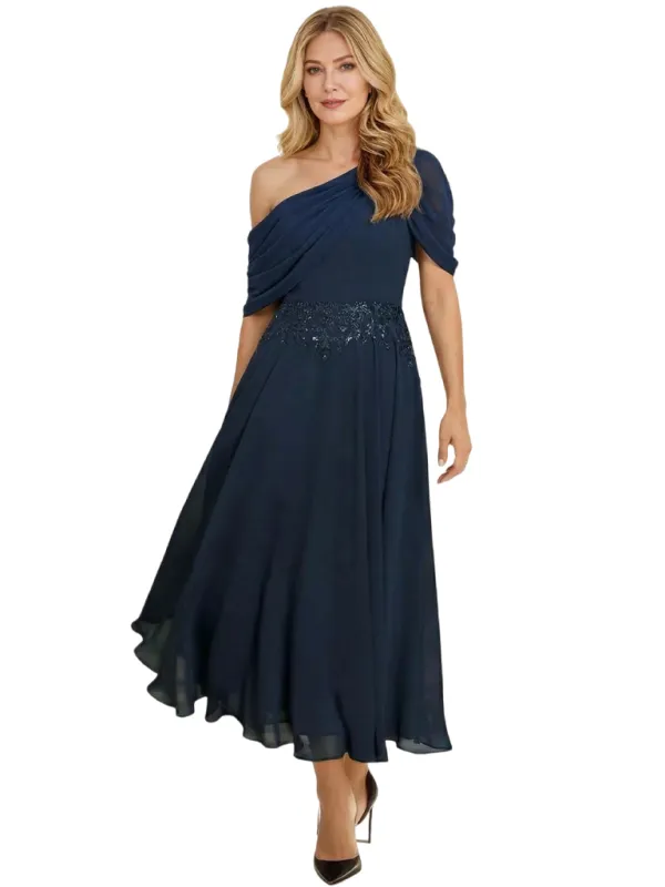Elegant One Sleeve Asymmetrical Chiffon Maxi Mother of The Bride Dresses sold by ChicSew