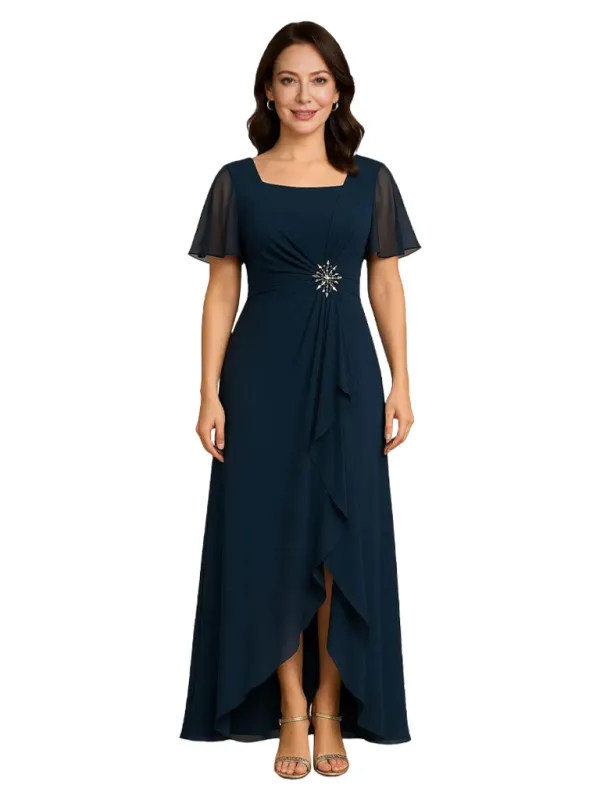 Elegant Flutter Sleeves Square Neck Chiffon Maxi Mother of The Bride Dresses sold by ChicSew