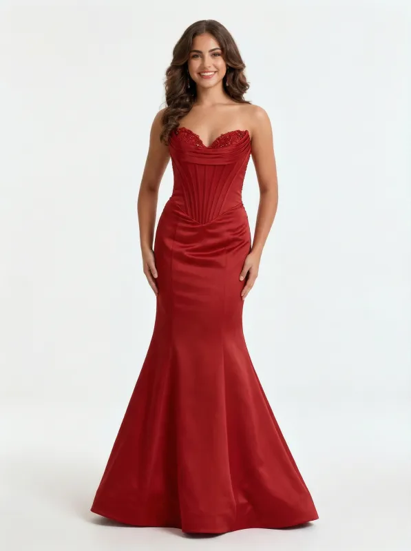 Sweet Satin Beaded Sweetheart Mermaid Long Party Prom Dresses sold by ChicSew