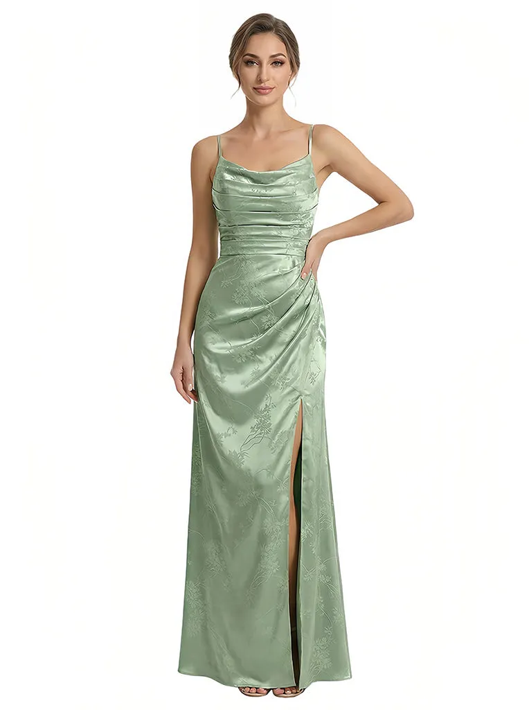 Elegant Jacquard Satin Spaghetti Straps Mermaid Long Formal Evening Dresses sold by ChicSew