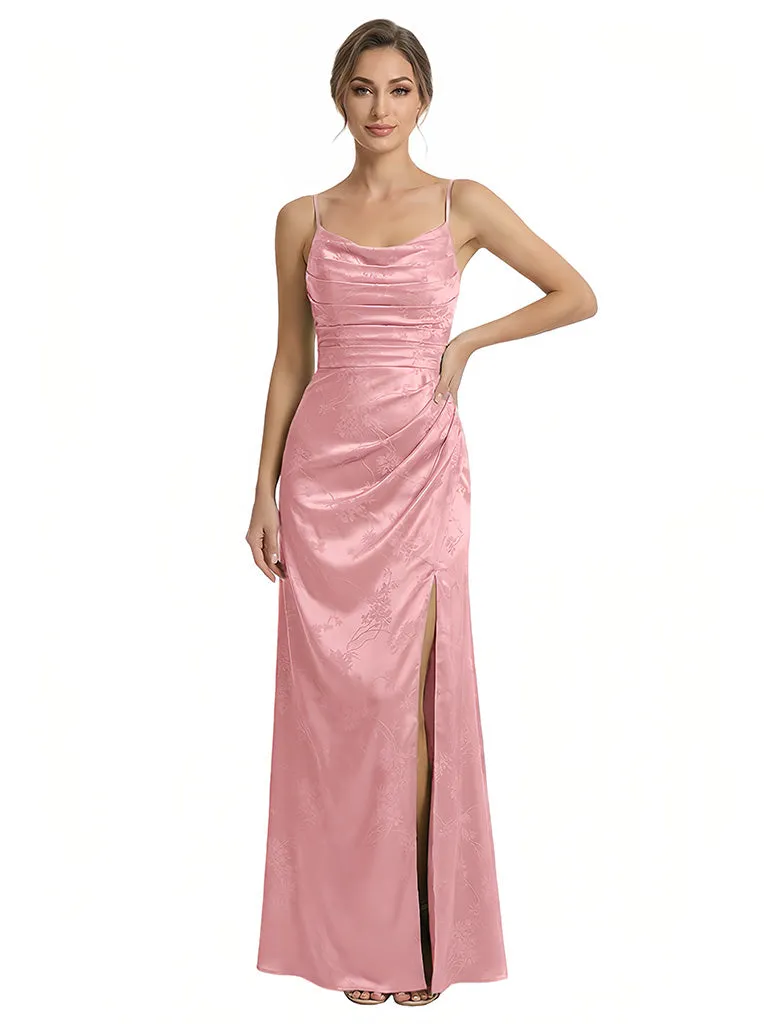 Elegant Jacquard Satin Spaghetti Straps Mermaid Long Formal Evening Dresses sold by ChicSew product image thumbnail 5