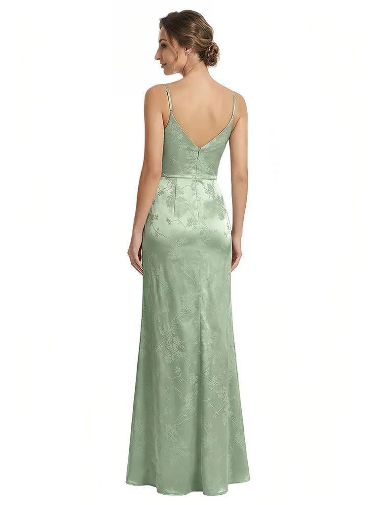 Elegant Jacquard Satin Spaghetti Straps Mermaid Long Formal Evening Dresses sold by ChicSew product image thumbnail 2