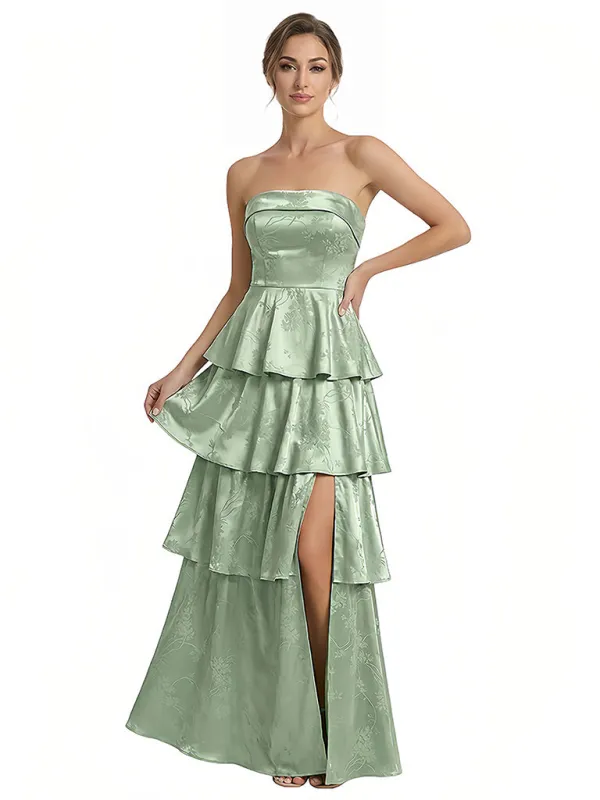 Elegant Jacquard Satin Straight Across A-Line Long Formal Evening Dresses sold by ChicSew