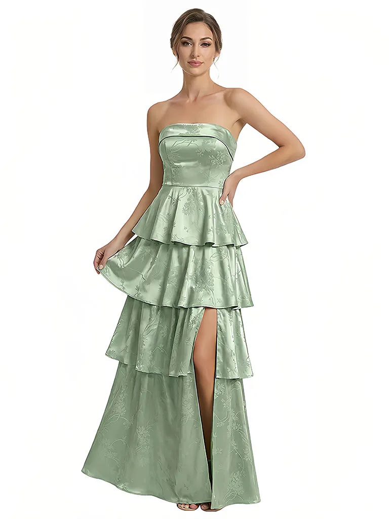 Elegant Jacquard Satin Straight Across A-Line Long Formal Evening Dresses sold by ChicSew