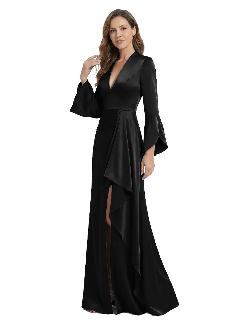 Elegant V-Neck Bell Long Sleeves Ruffles Mermaid Mother Of The Bride Dresses sold by ChicSew product image thumbnail 3