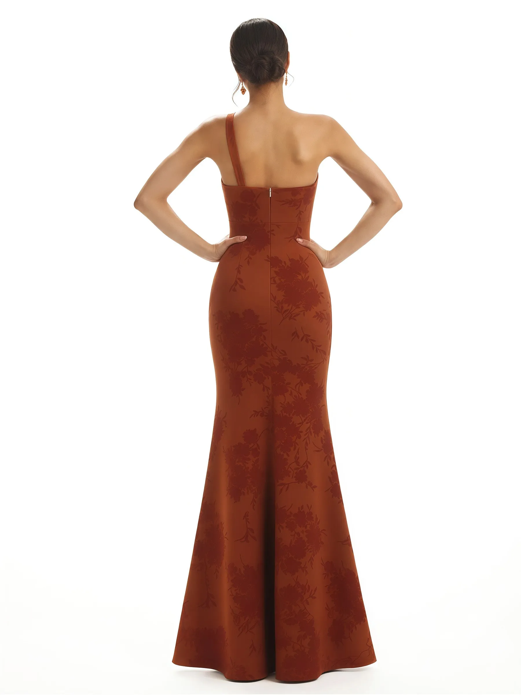 Elegant One Shoulder Side Slit Mermaid Floral Satin Maxi Floral Formal Dresses For Women sold by ChicSew product image thumbnail 2