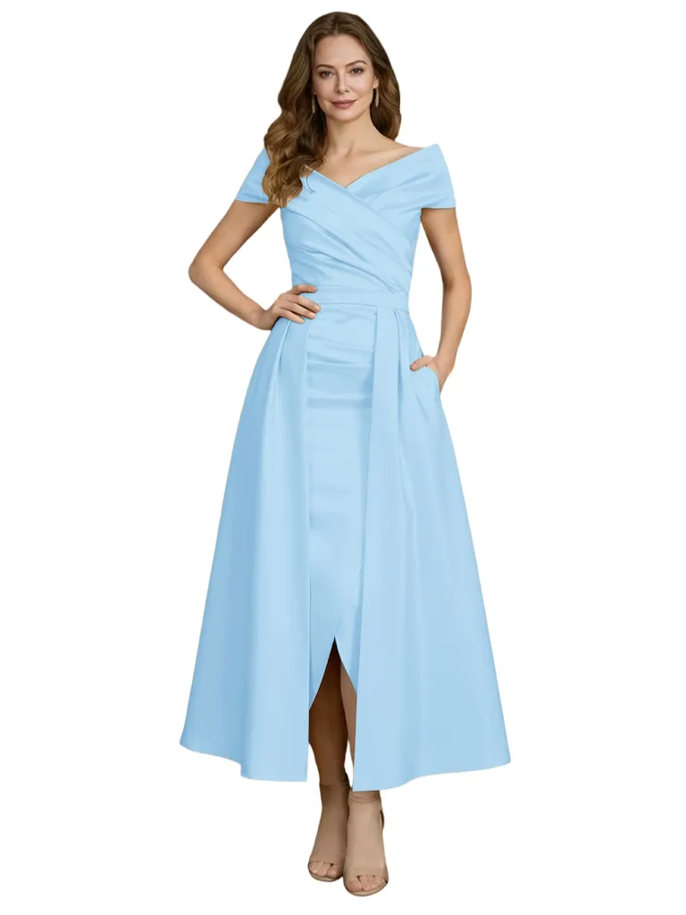 Elegant Off The Shoulder Satin Short Mother Of The Bride Dresses Overskirt sold by ChicSew product image thumbnail 4