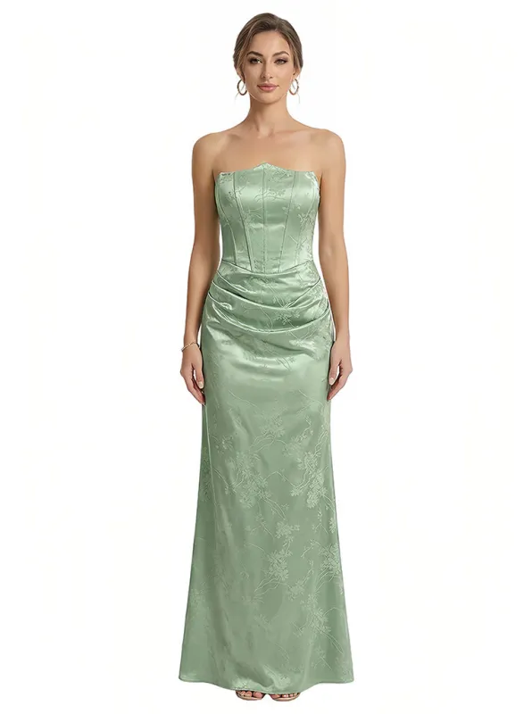 Elegant Jacquard Satin Straight Across Boning Mermaid Long Formal Evening Dresses sold by ChicSew