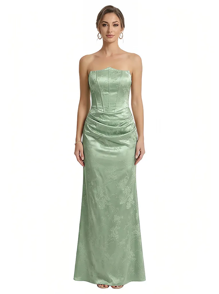 Elegant Jacquard Satin Straight Across Boning Mermaid Long Formal Evening Dresses sold by ChicSew