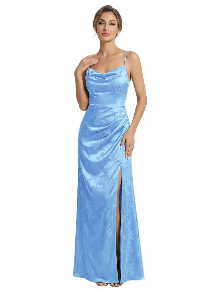 Elegant Jacquard Satin Spaghetti Straps Mermaid Long Formal Evening Dresses sold by ChicSew product image thumbnail 4