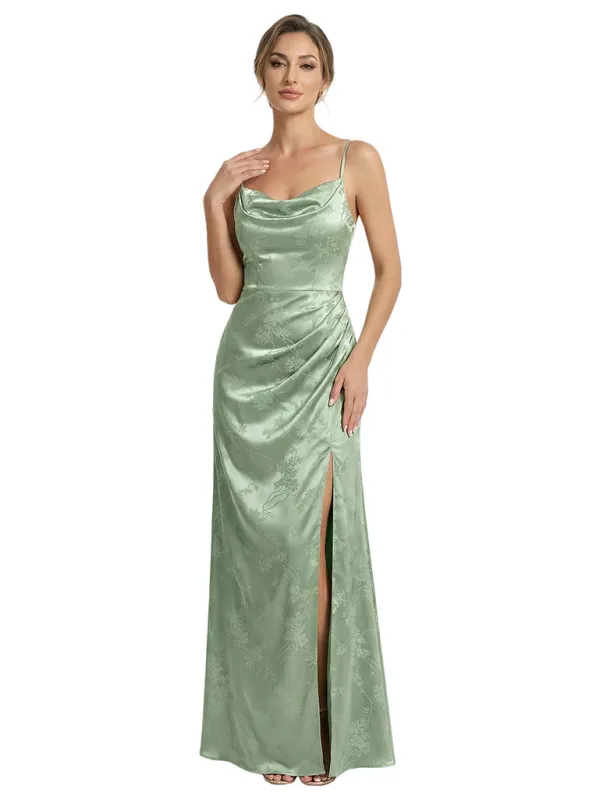 Elegant Jacquard Satin Spaghetti Straps Mermaid Long Formal Evening Dresses sold by ChicSew