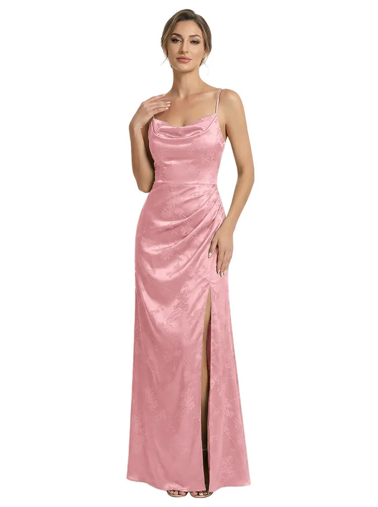Elegant Jacquard Satin Spaghetti Straps Mermaid Long Formal Evening Dresses sold by ChicSew product image thumbnail 5