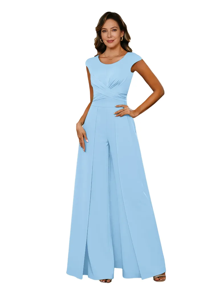Elegant Cap Sleeves Scoop Satin Pantsuit Mother Of The Bride Dresses Overskirt sold by ChicSew product image thumbnail 4