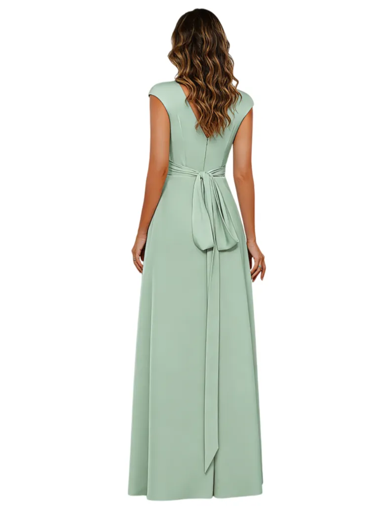 Elegant Cap Sleeves Scoop Satin Pantsuit Mother Of The Bride Dresses Overskirt sold by ChicSew product image thumbnail 2