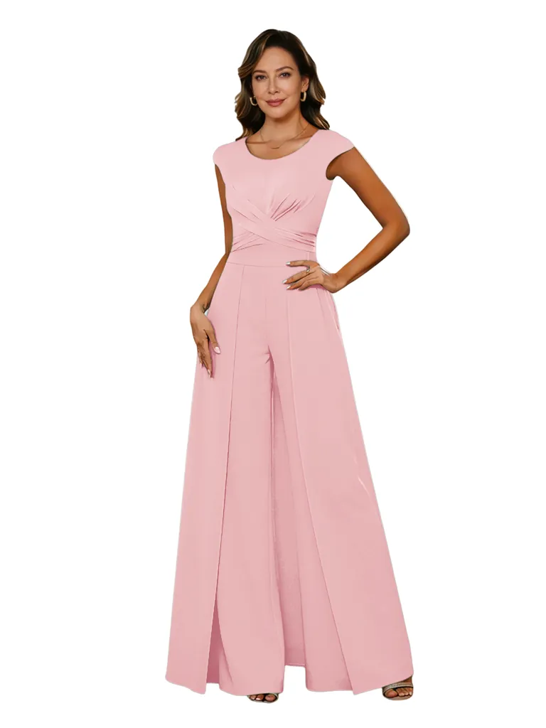 Elegant Cap Sleeves Scoop Satin Pantsuit Mother Of The Bride Dresses Overskirt sold by ChicSew product image thumbnail 5