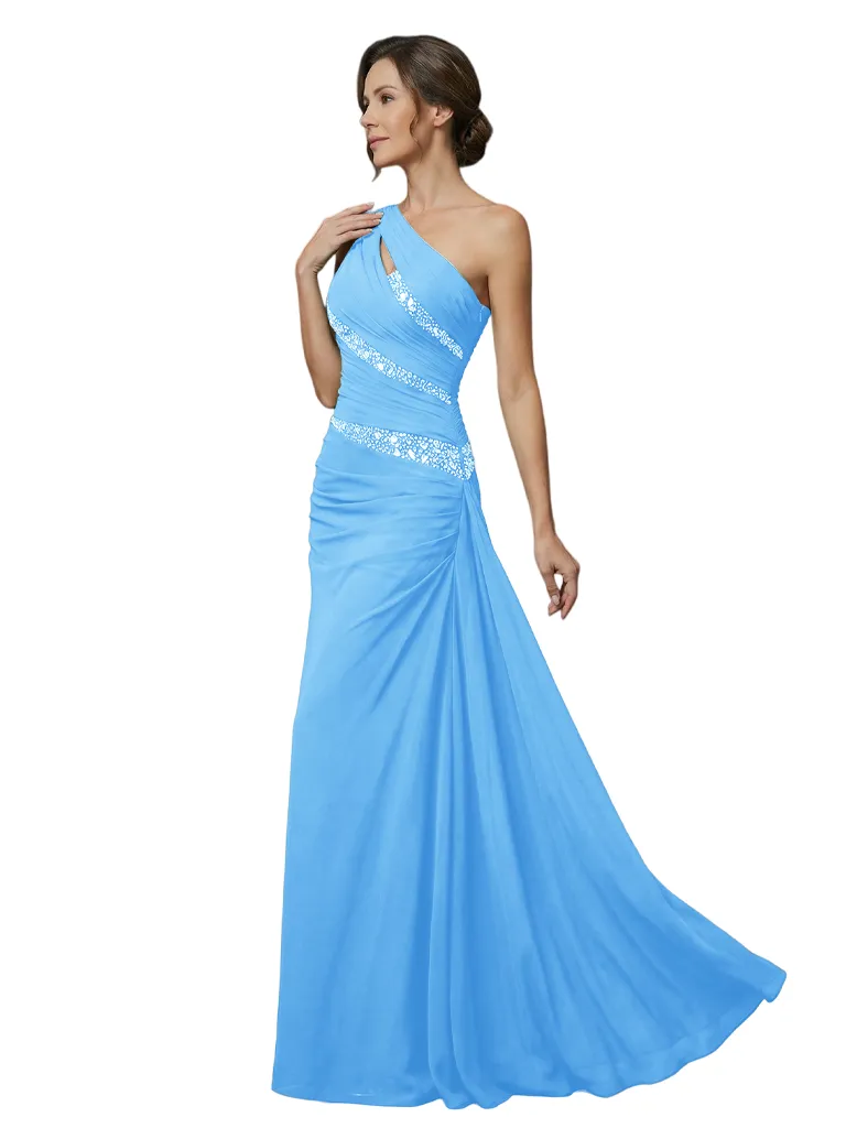 Elegant One Shoulder Beaded Chiffon A-Line Long Mother of The Bride Dresses sold by ChicSew product image thumbnail 4