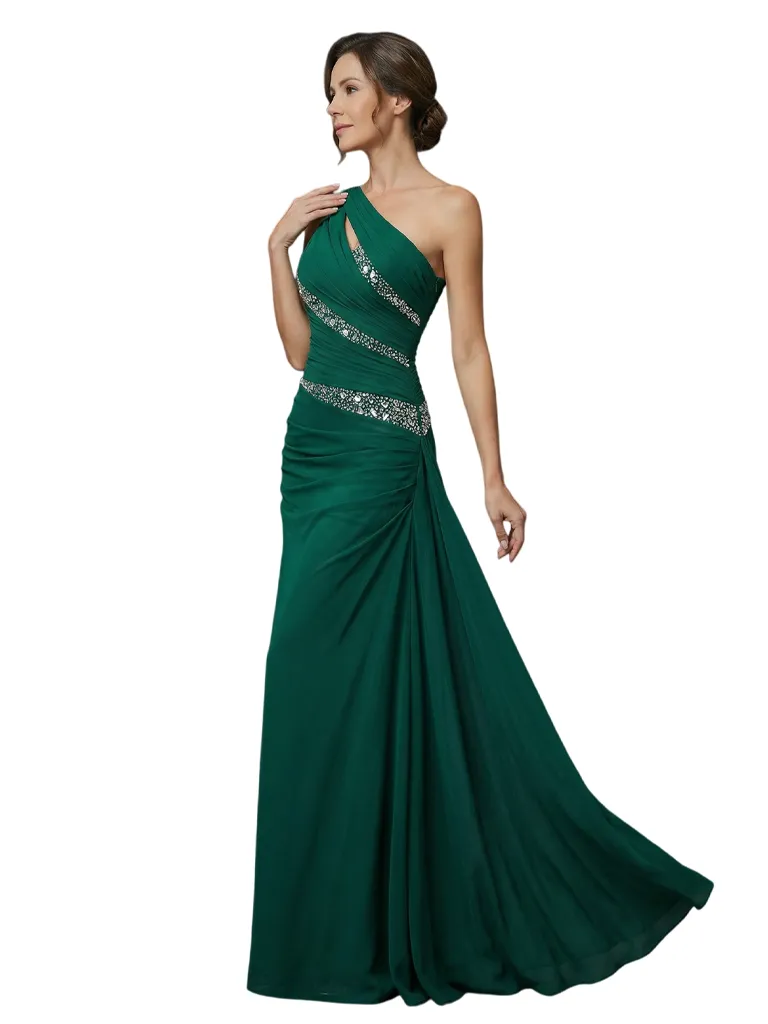 Elegant One Shoulder Beaded Chiffon A-Line Long Mother of The Bride Dresses sold by ChicSew