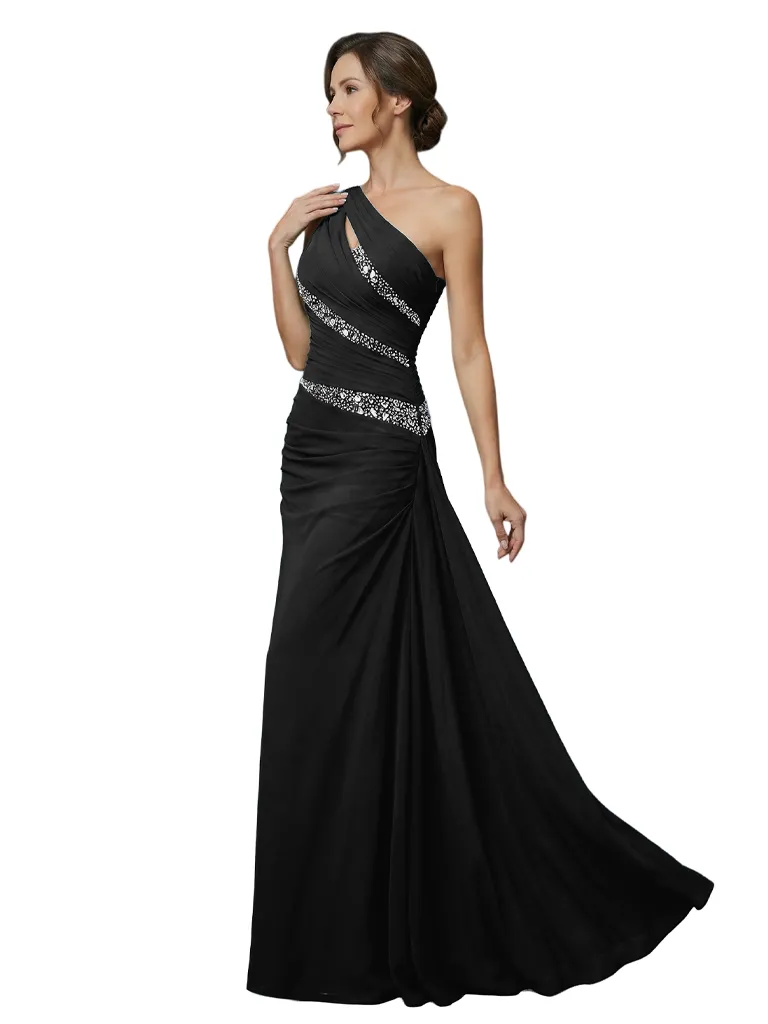 Elegant One Shoulder Beaded Chiffon A-Line Long Mother of The Bride Dresses sold by ChicSew product image thumbnail 3