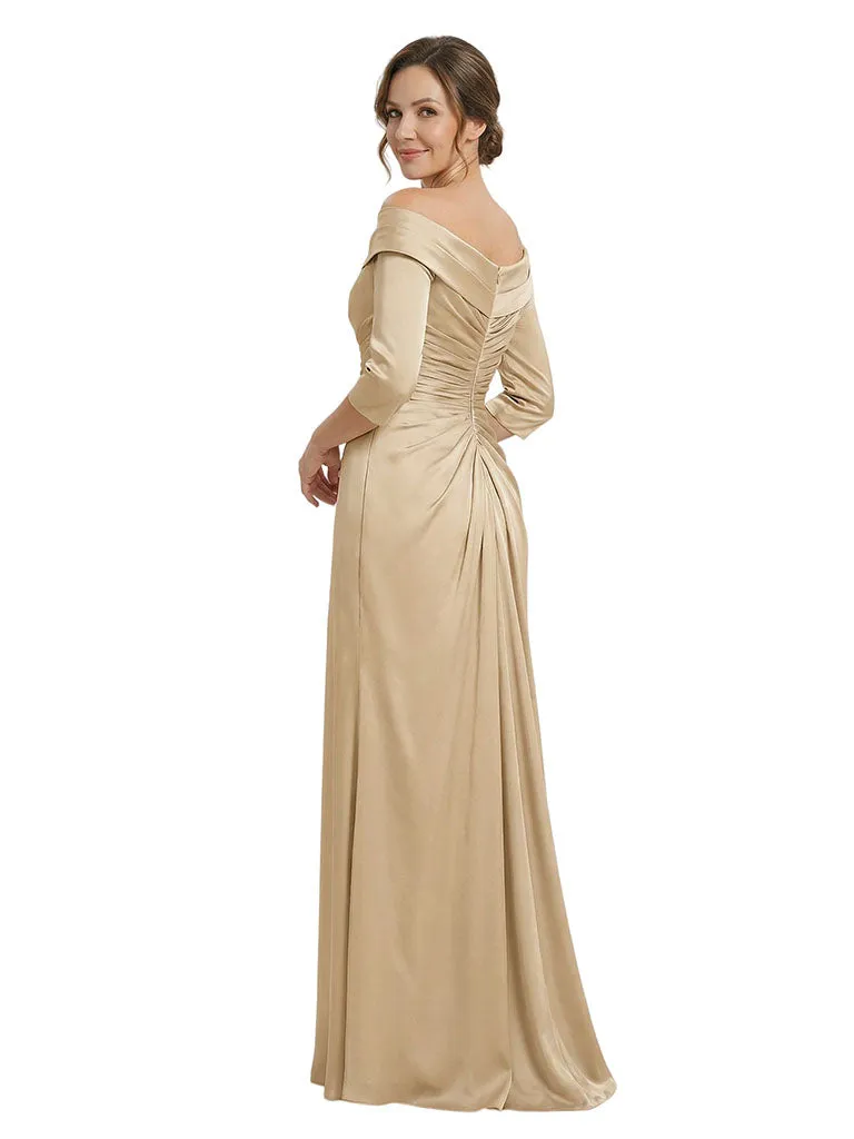 Elegant V-Neck Off Shoulder Ruched Satin Mermaid Mother Of The Bride Dresses With Sleeve sold by ChicSew product image thumbnail 2