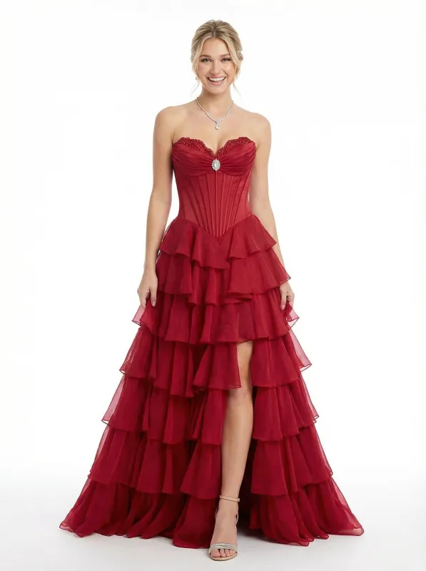 Modern Ruffle Chiffon Beaded Sweetheart Long Party Prom Dresses sold by ChicSew