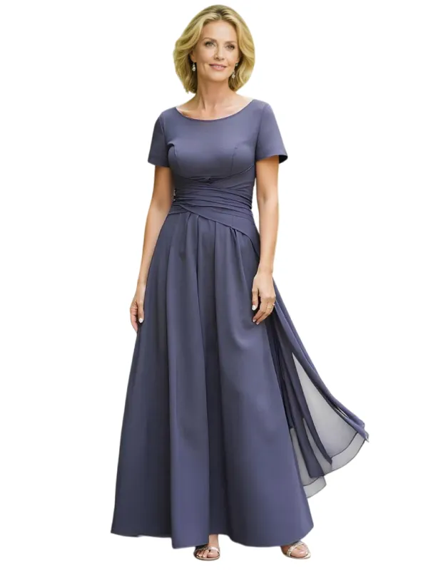 Elegant Scoop Short Sleeves Chiffon A-Line Mother of The Bride Dresses sold by ChicSew