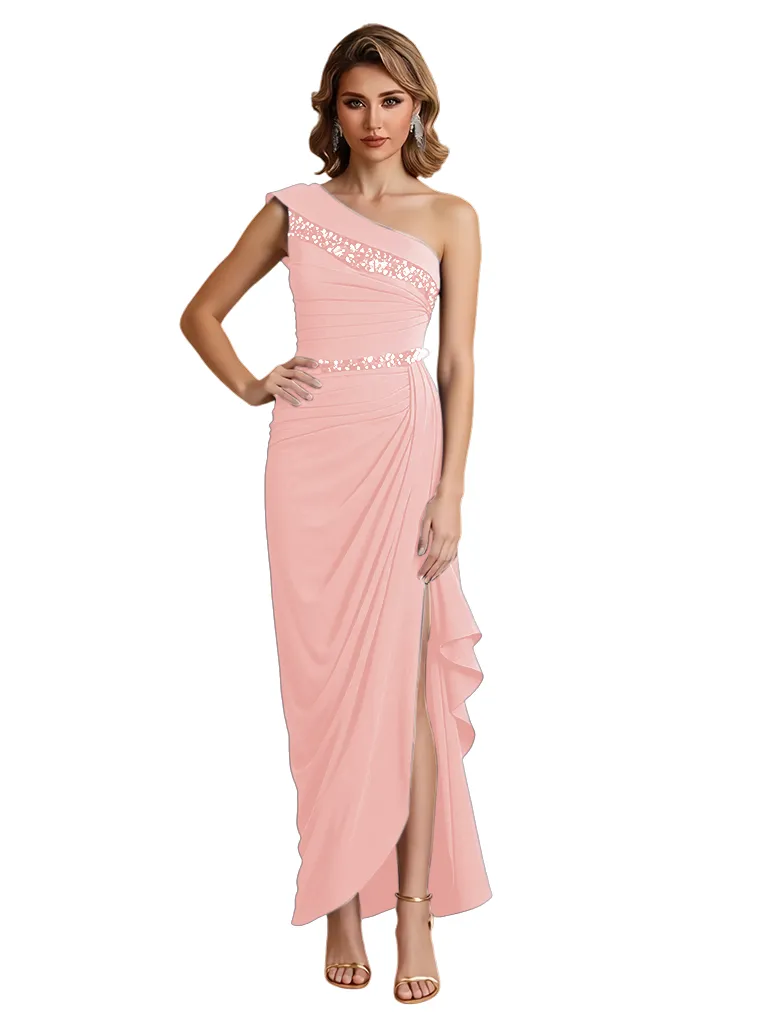 Sexy One Shoulder Side Slit Mermaid Jersey Long Formal Dresses For Women sold by ChicSew product image thumbnail 5