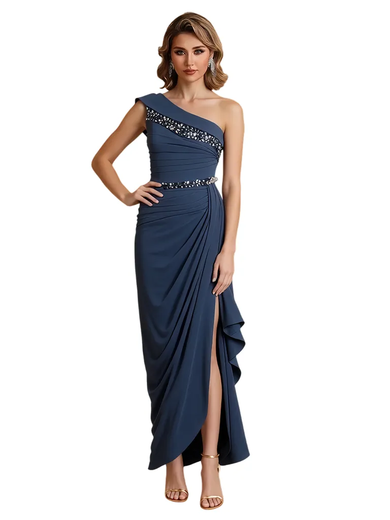 Sexy One Shoulder Side Slit Mermaid Jersey Long Formal Dresses For Women sold by ChicSew