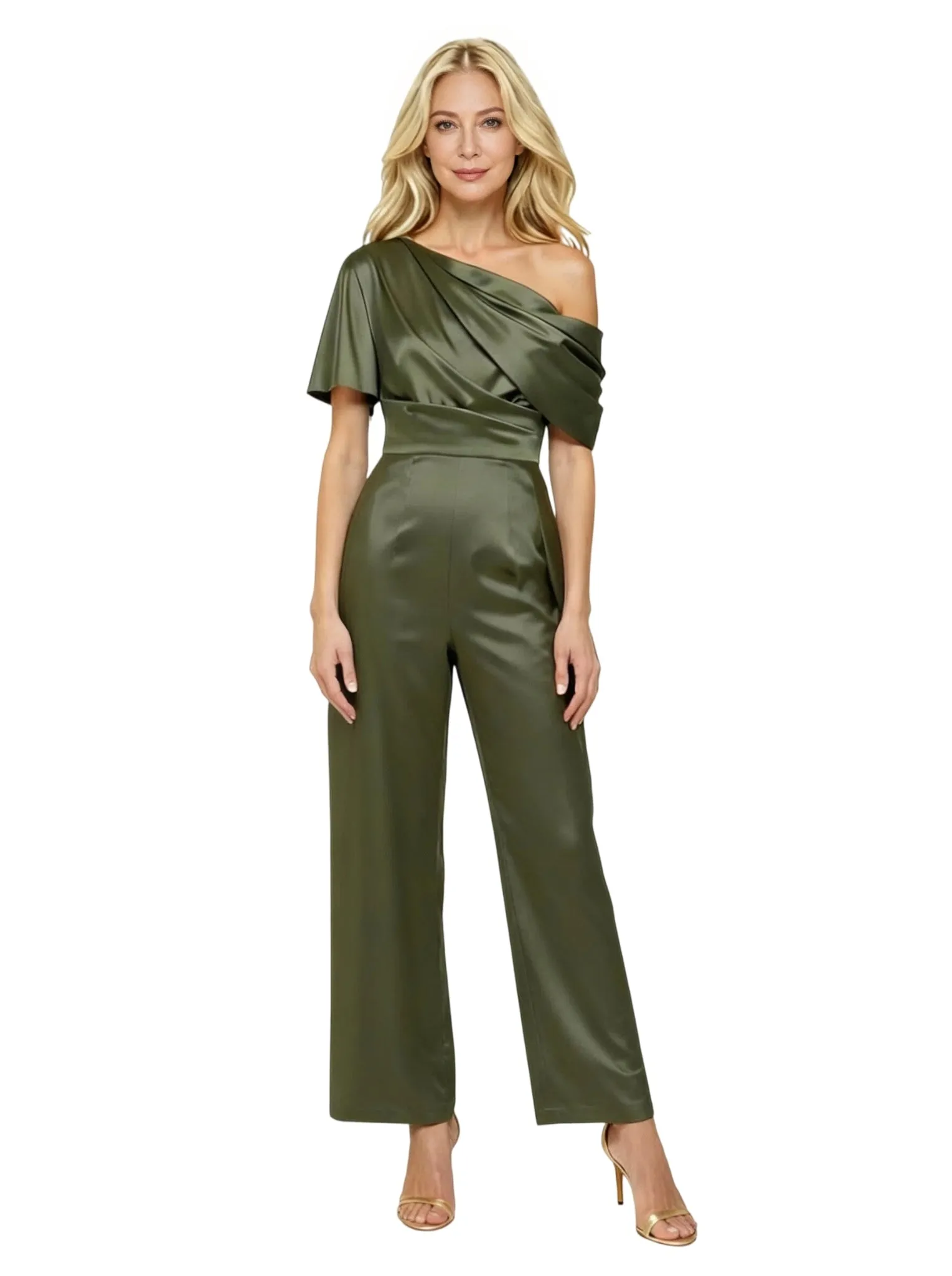 Elegant Asymmetric Straps Satin Pantsuit For Mother Of The Bride Overskirt sold by ChicSew product image thumbnail 3