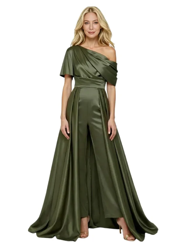 Elegant Asymmetric Straps Satin Pantsuit For Mother Of The Bride Overskirt sold by ChicSew