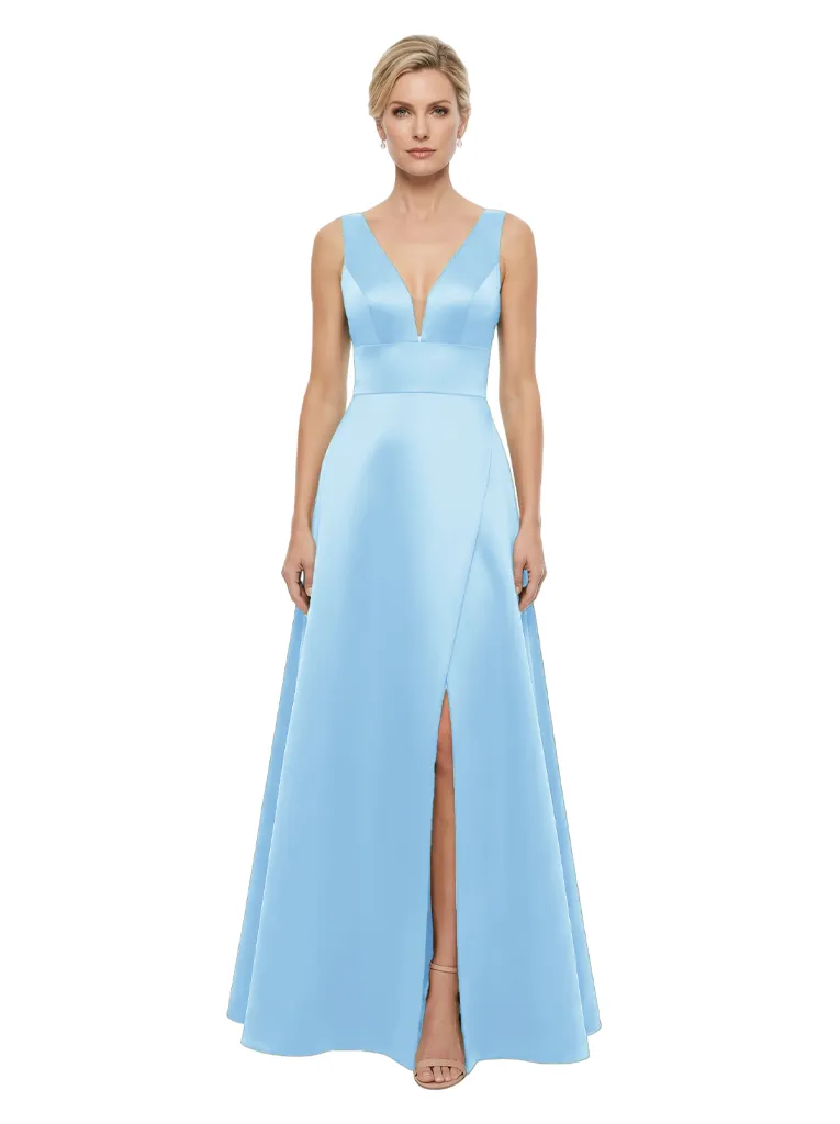 Elegant V-Neck Sleeveless Simple Satin A-Line Mother Of The Bride Dresses sold by ChicSew product image thumbnail 4