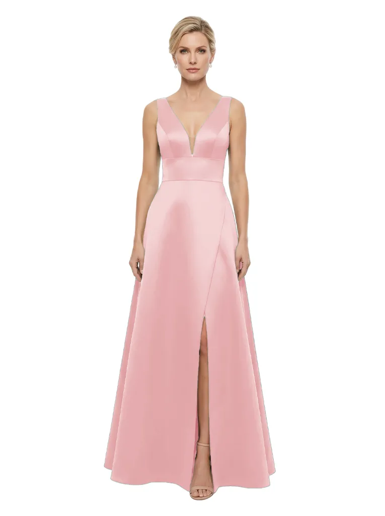 Elegant V-Neck Sleeveless Simple Satin A-Line Mother Of The Bride Dresses sold by ChicSew product image thumbnail 5