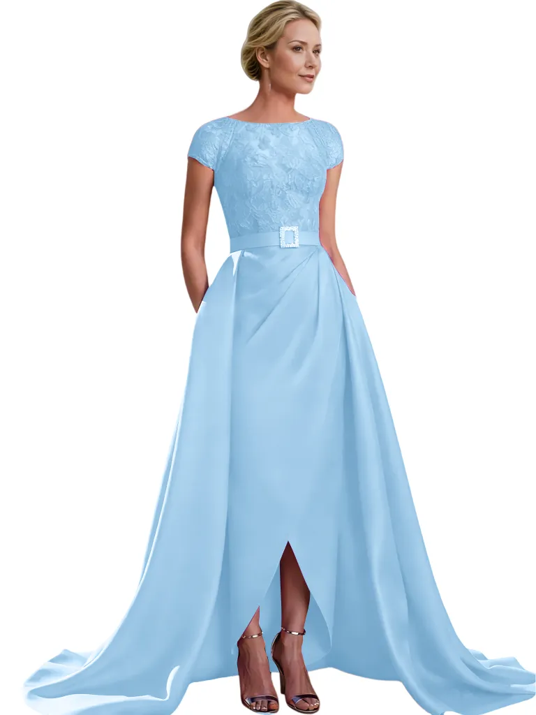 Elegant Cap Sleeves Jewel Lace Top Satin Mother Of The Bride Dresses Overskirt sold by ChicSew product image thumbnail 4