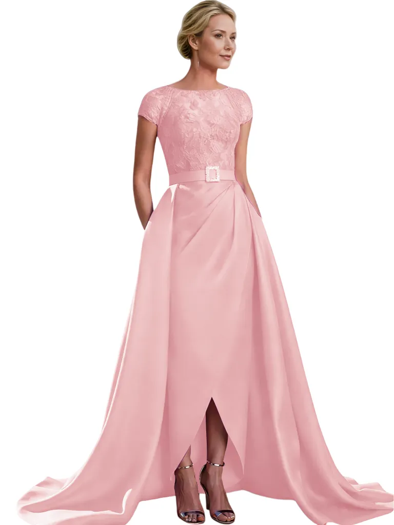 Elegant Cap Sleeves Jewel Lace Top Satin Mother Of The Bride Dresses Overskirt sold by ChicSew product image thumbnail 5