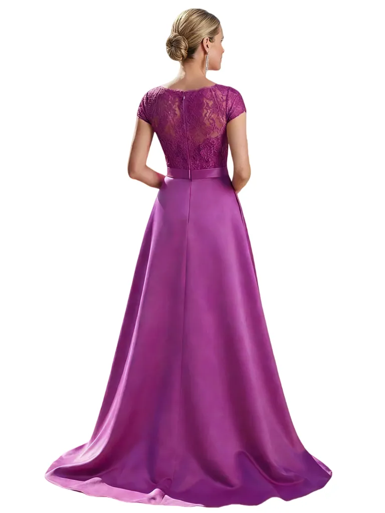 Elegant Cap Sleeves Jewel Lace Top Satin Mother Of The Bride Dresses Overskirt sold by ChicSew product image thumbnail 2