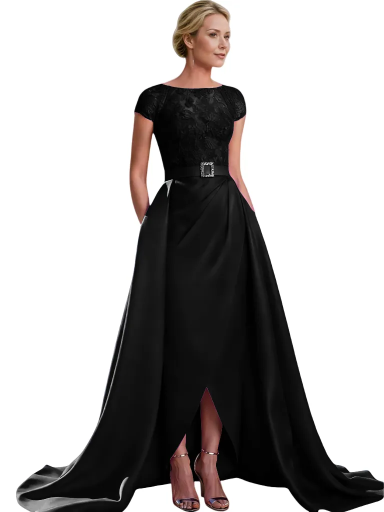 Elegant Cap Sleeves Jewel Lace Top Satin Mother Of The Bride Dresses Overskirt sold by ChicSew product image thumbnail 3
