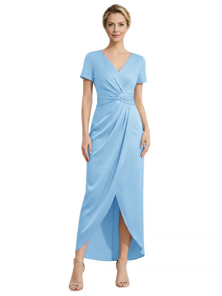Elegant V-Neck Short Sleeves Ruched Satin Side Slit Mermaid Mother Of The Bride Dresses sold by ChicSew product image thumbnail 4