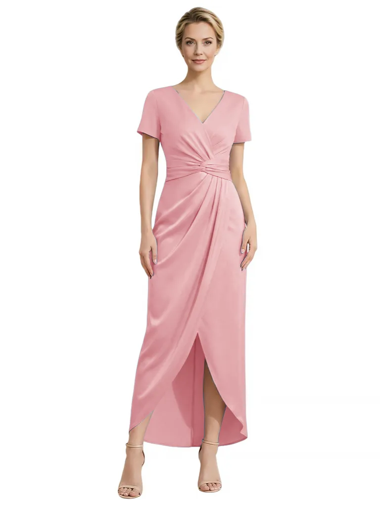 Elegant V-Neck Short Sleeves Ruched Satin Side Slit Mermaid Mother Of The Bride Dresses sold by ChicSew product image thumbnail 5