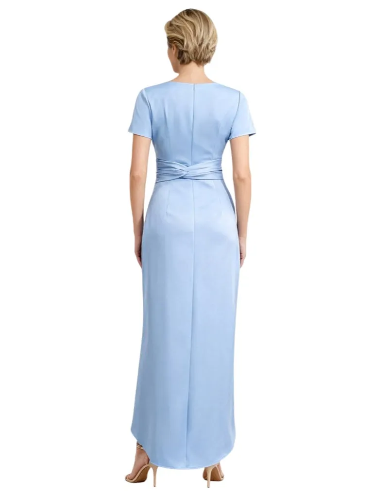 Elegant V-Neck Short Sleeves Ruched Satin Side Slit Mermaid Mother Of The Bride Dresses sold by ChicSew product image thumbnail 2