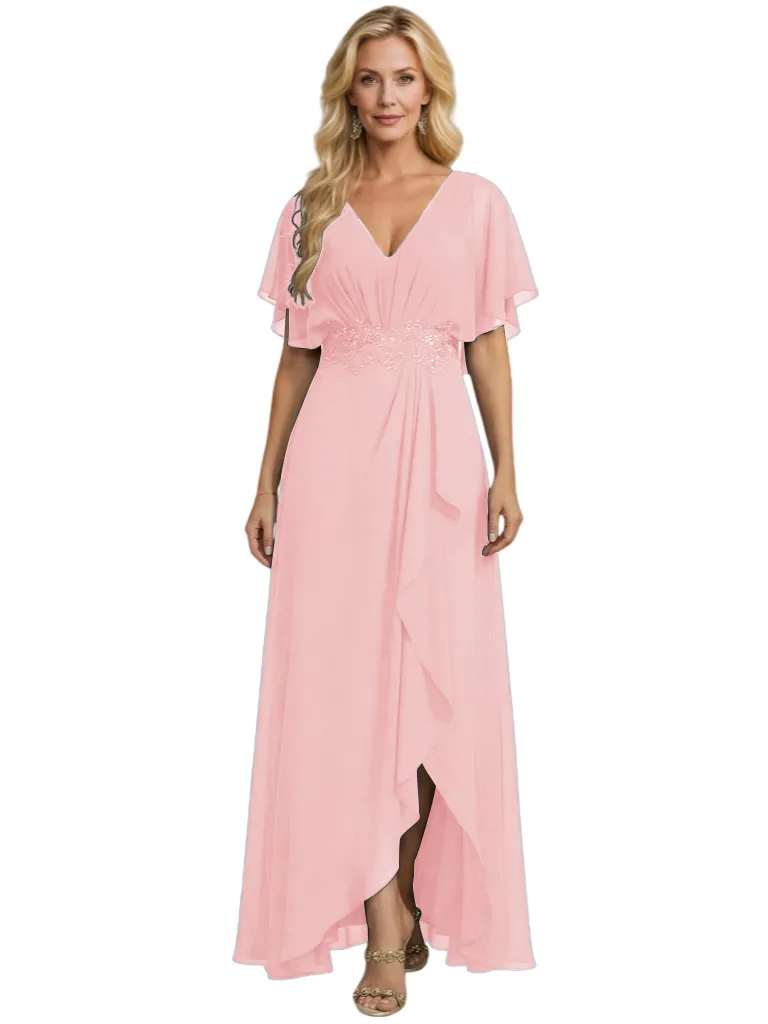 Elegant V-Neck Side Slit Flutter Sleeves Chiffon A-Line Mother of The Bride Dresses sold by ChicSew product image thumbnail 5
